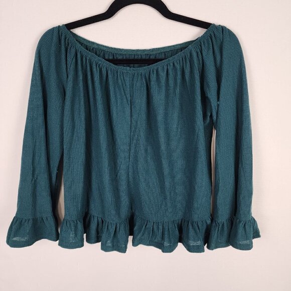 Mandee Off the Shoulder Ruffle Sleeve and Hem Top M - Picture 2 of 7